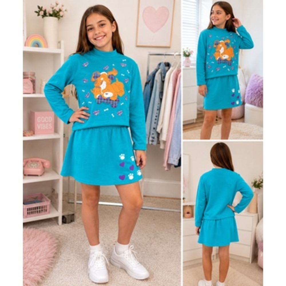VTG 1997 In Design Bean Bag Pals Puppy Dog Skirt Set Girls Sz 12 NWT 2 Pc